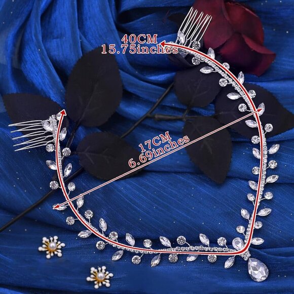 Wedding Rhinestone Headband Bridal Hair Comb Elegant Teardrop Headpiece